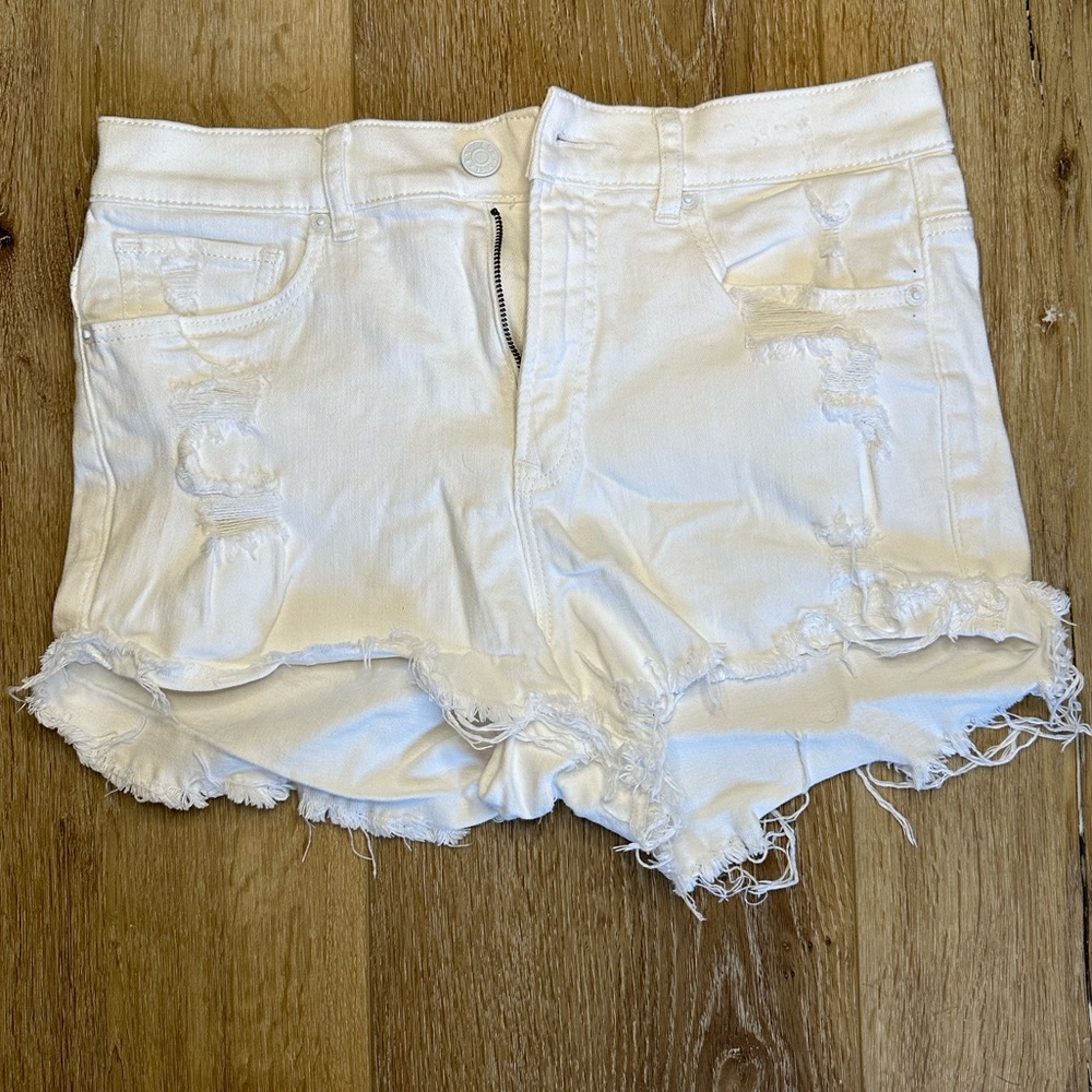 Express- stretch shortie high rise white shorts